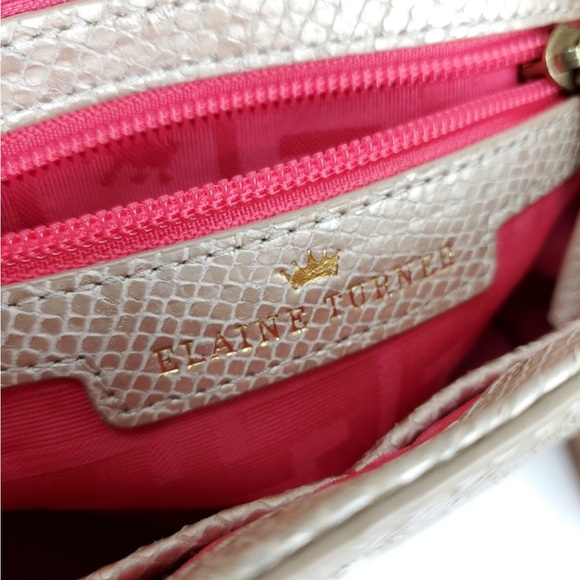 EUC Elaine Turner Champagne Gold snakeskin leather bag with bamboo handle - Picture 9 of 13